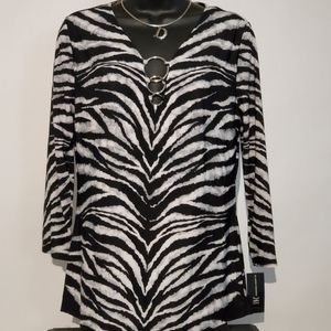 NWT INC Zebra Tunic Small Black White Silver Gray International Concepts